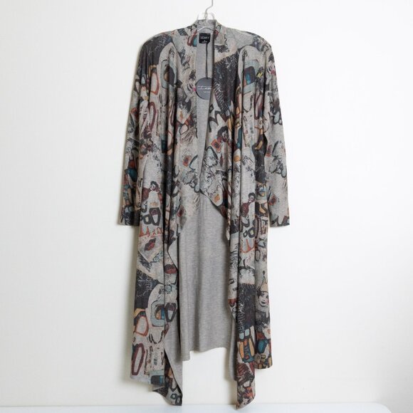 Inoah Cardigan Duster Longline Graffiti Printed Small Open Front Art To Wear - Picture 2 of 11